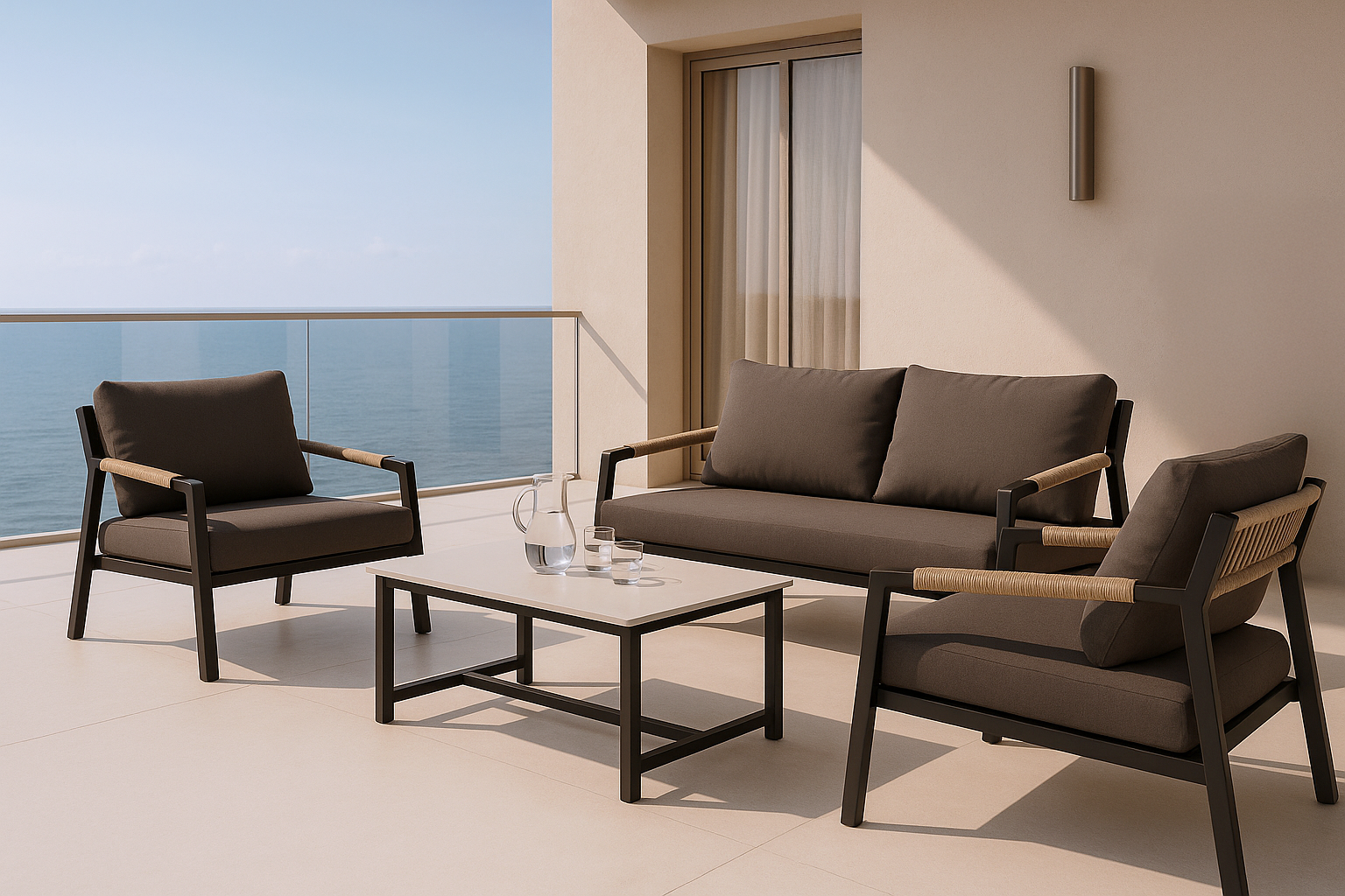 Conjunto de jardín MUSCAT (sofá + sillones + mesa centro)