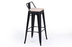 Taburete Alto Tolix Negro Asiento Madera Roble / Nordish