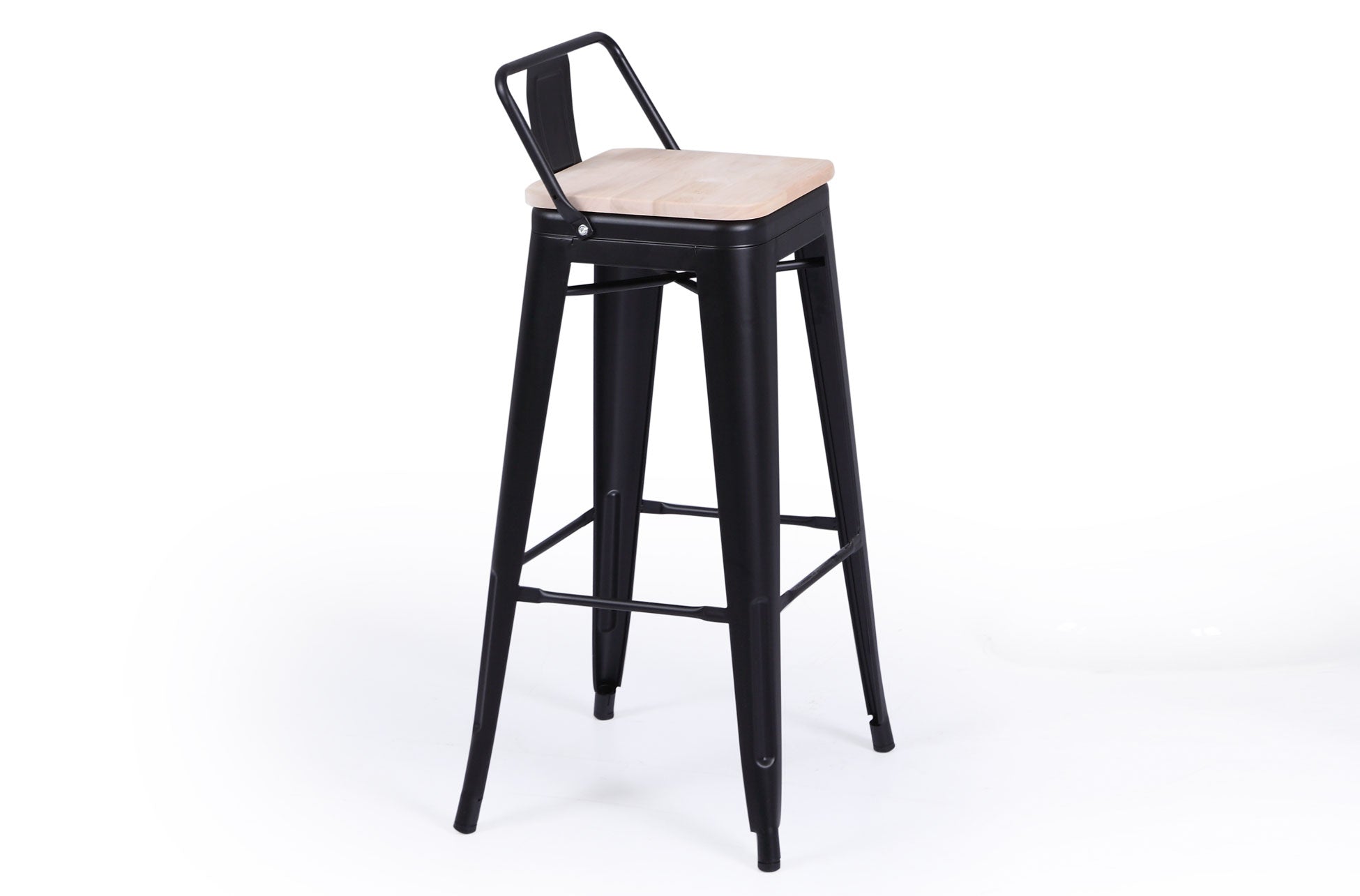Taburete Alto Tolix Negro Asiento Madera Roble / Nordish