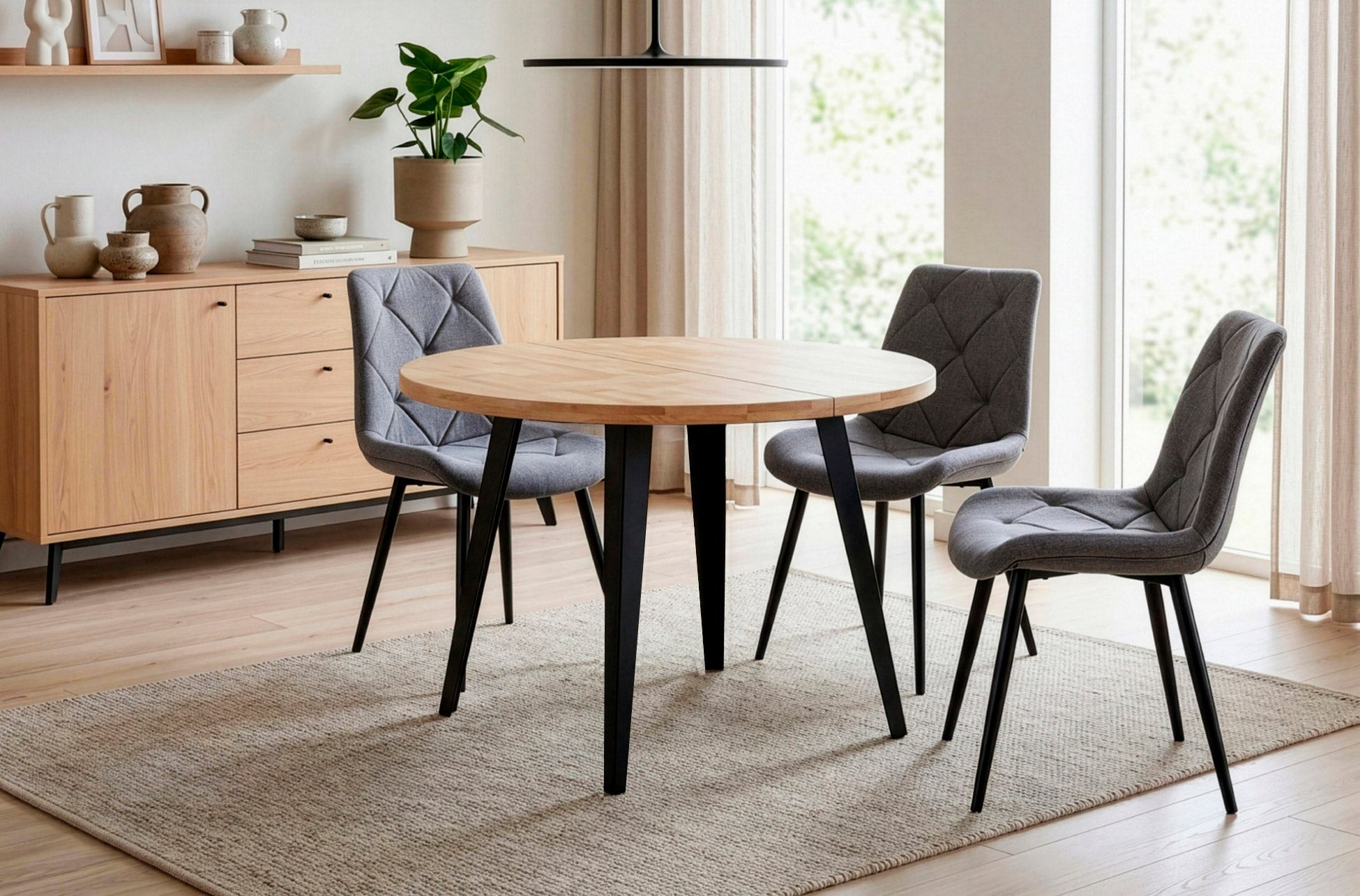 Mesa Comedor Redonda Extensible Berg-E 100-140-180 cm Roble Nordish
