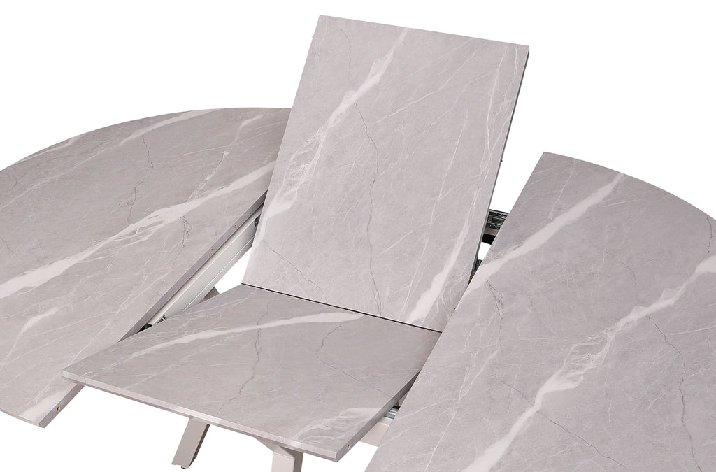 Mesa Comedor Redonda Extensible Paul 130 - 160x130 cm Cerámica Grey / Blanco - imagen 4