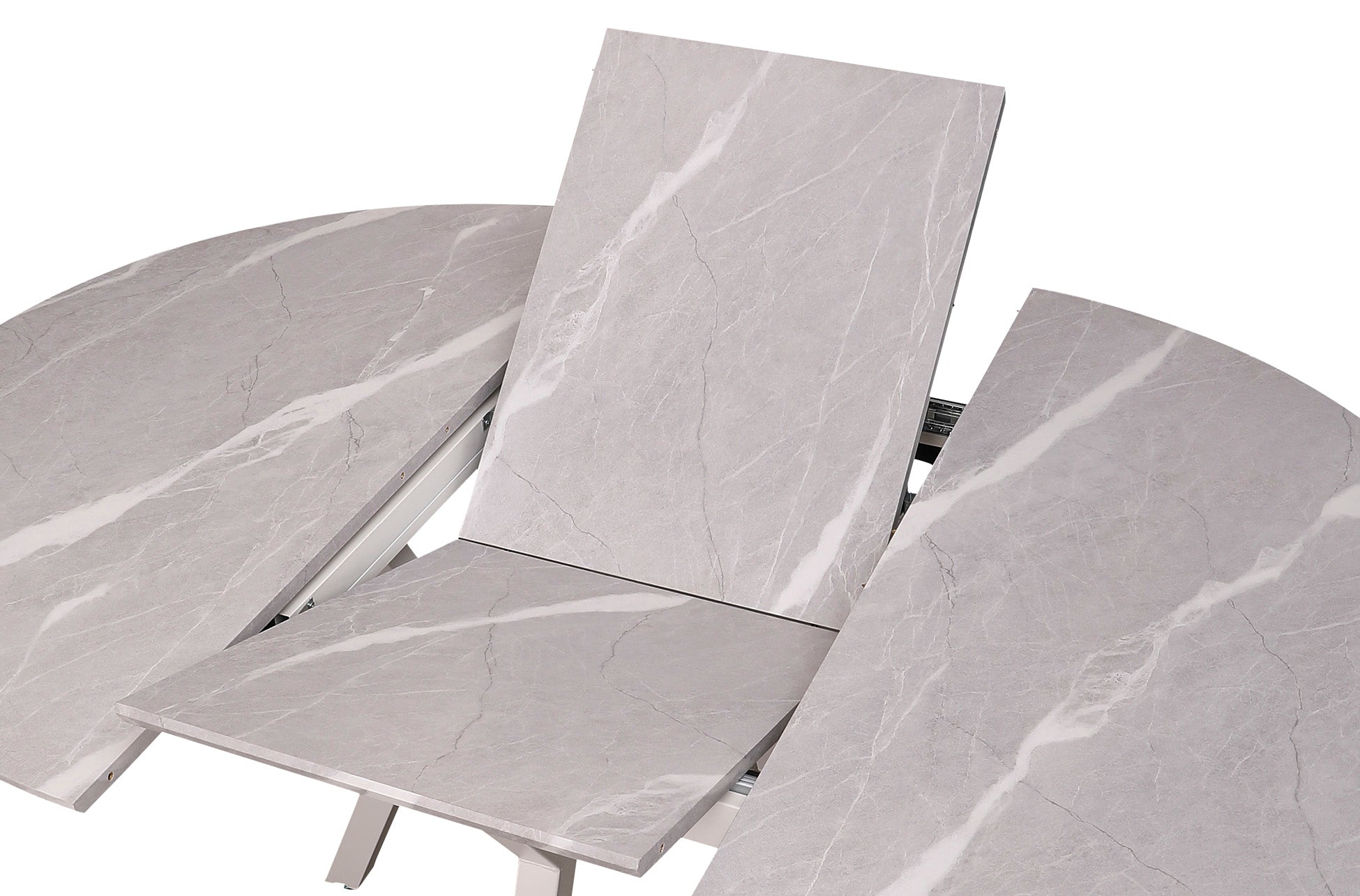 Mesa Comedor Redonda Extensible Paul 130 - 160x130 cm Cerámica Grey / Blanco - imagen 4
