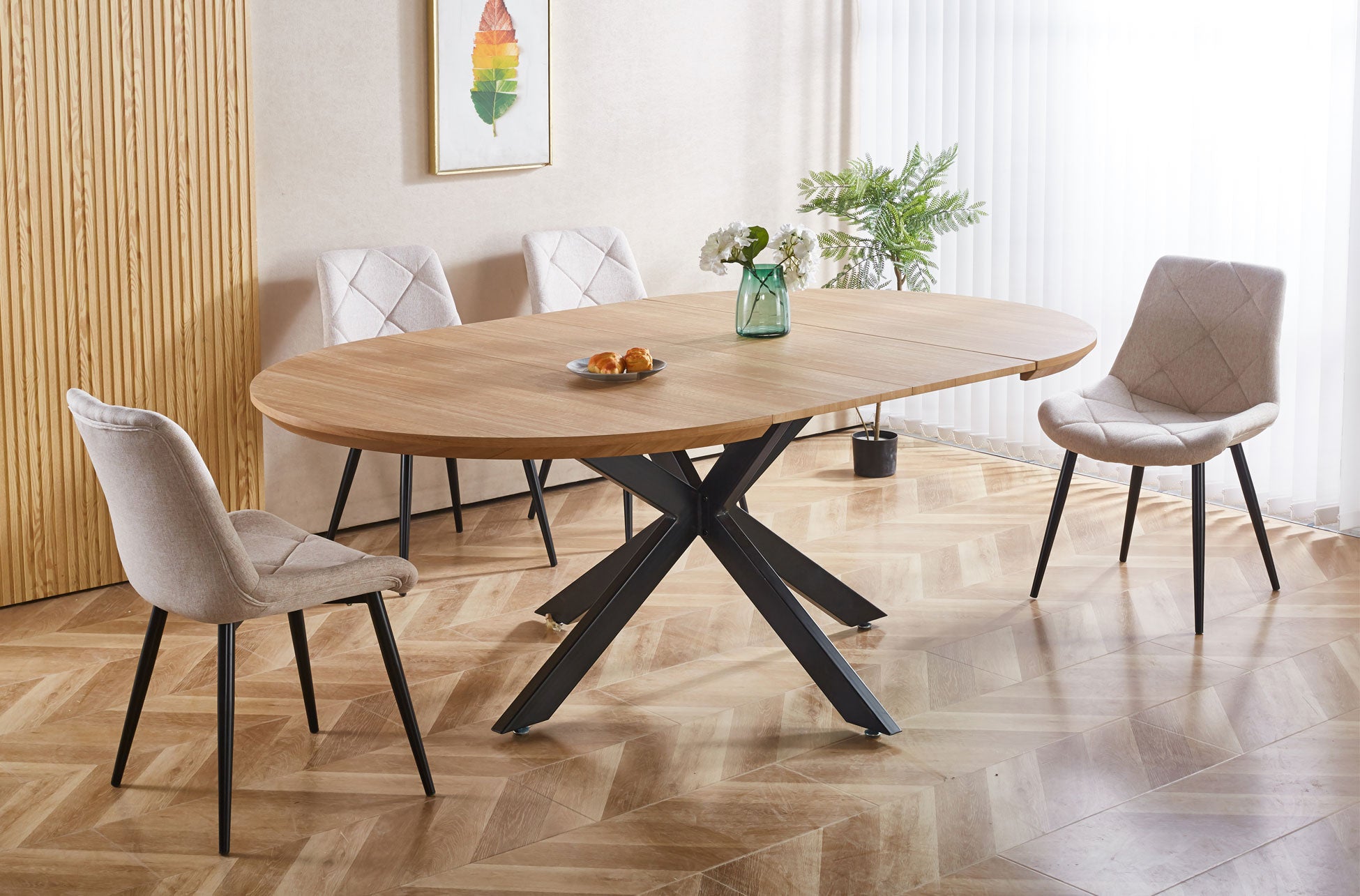 Mesa Comedor Redonda Extensible Cross 130 - 170 - 210x130 cm Oak / Negro
