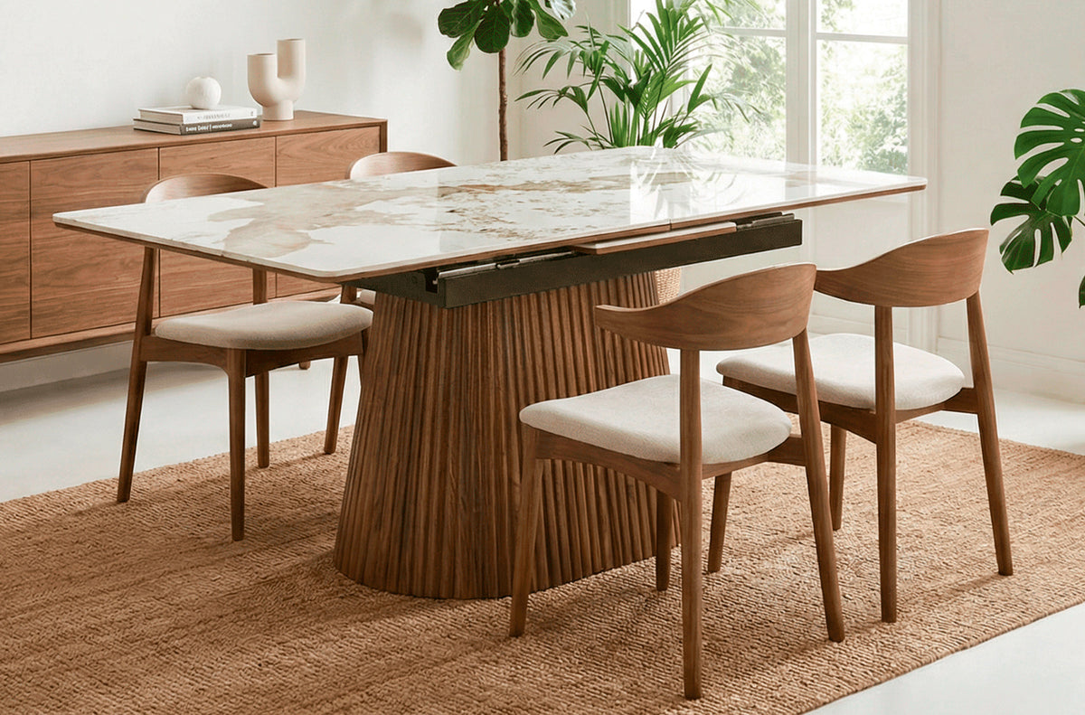 Mesa Comedor Extensible Angelina 160 - 200x90 cm Nogal / Cerámica - Nogal / Cerámica