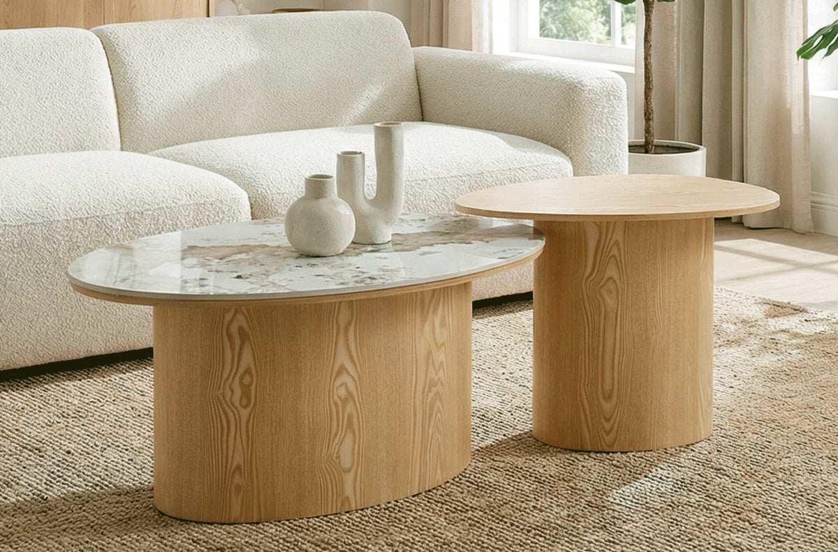 Conjunto Mesas de Centro Ashley Oak / Cerámica - Oak / Cerámica
