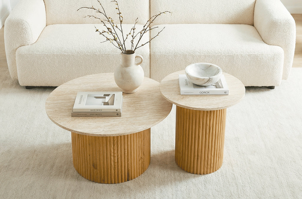 Conjunto Mesas de Centro Meryl Oak / Travertino - Oak / Travertino