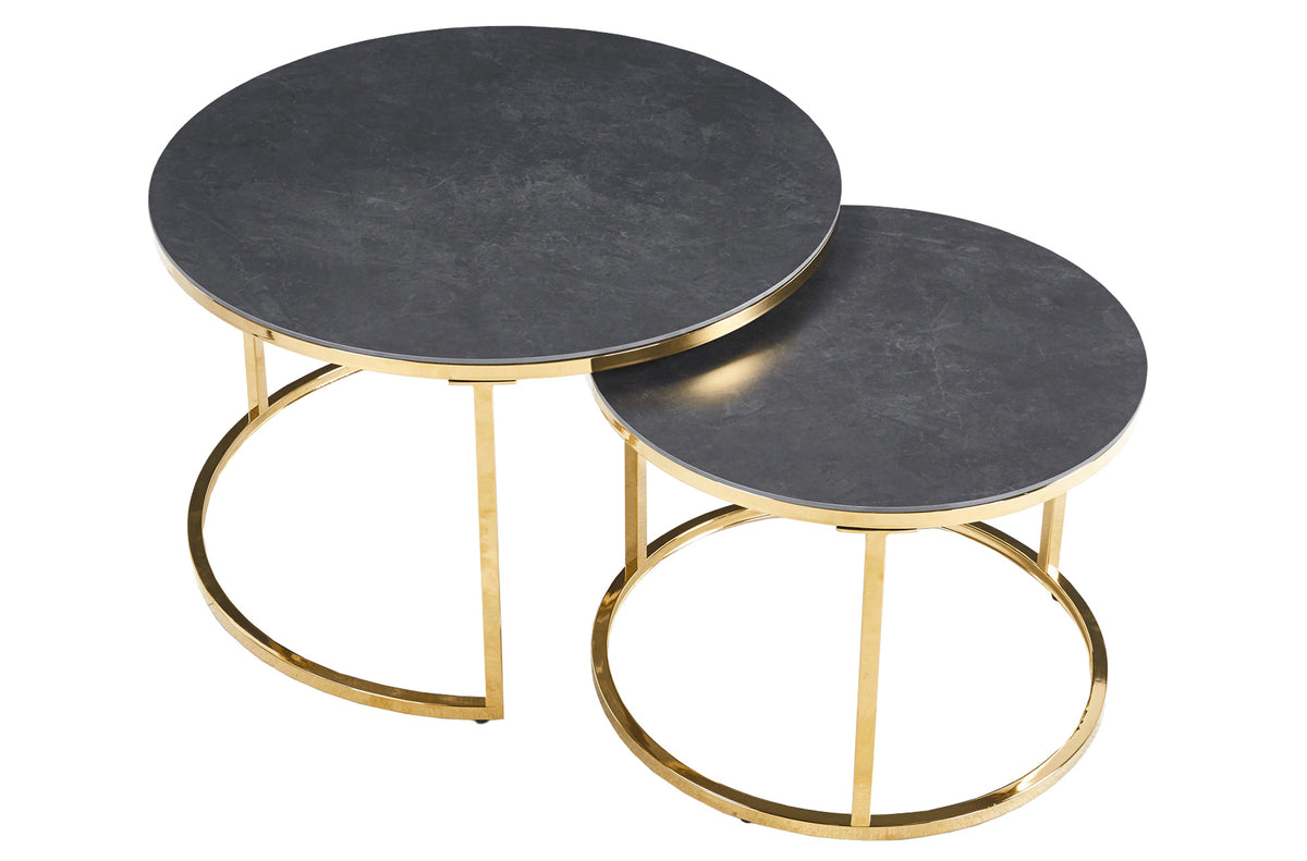 Conjunto Mesas de Centro Nido Licour Cerámica Vulcano / Cromo Dorado - Cerámica Vulcano / Cromo Dorado