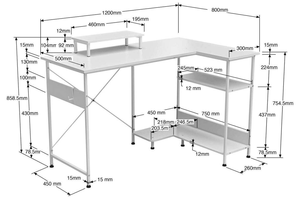 Mesa Estudio Multirack 120x50 - 80 cm Blanco - Blanco