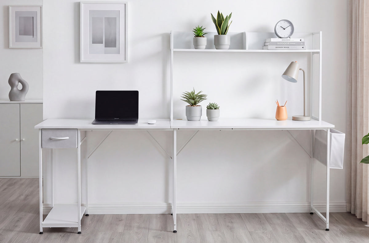 Mesa Estudio Versátil 120x50 - 140 cm Blanco - Blanco