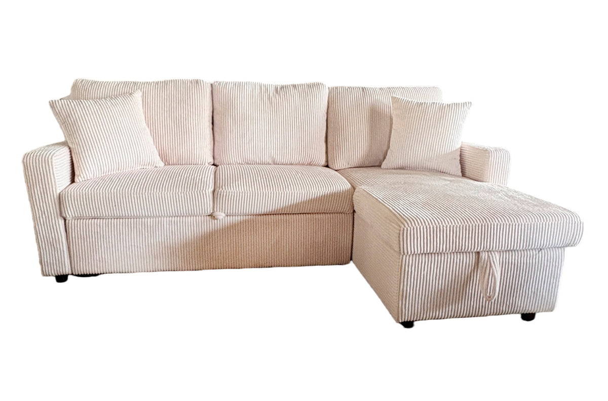 Sofá Cama Chaise 210 cm con Arcón Corduroy - Crema