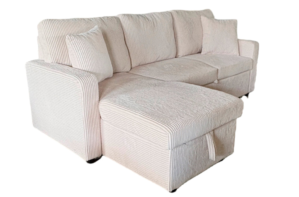 Sofá Cama Chaise 210 cm con Arcón Corduroy - Crema