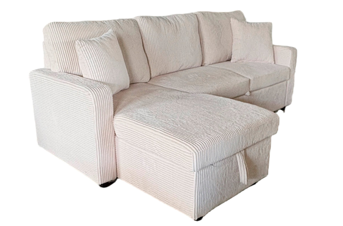 Sofá Cama Chaise 210 cm con Arcón Corduroy - Crema