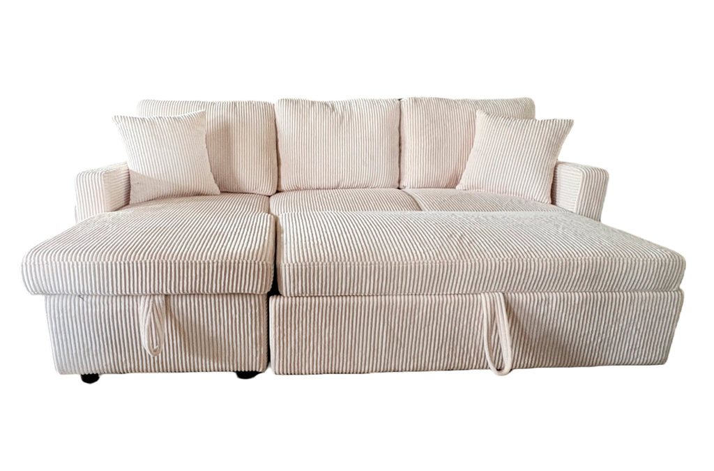 Sofá Cama Chaise 210 cm con Arcón Corduroy - Crema