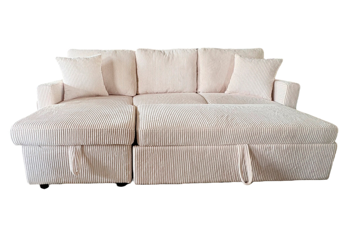 Sofá Cama Chaise 210 cm con Arcón Corduroy - Crema