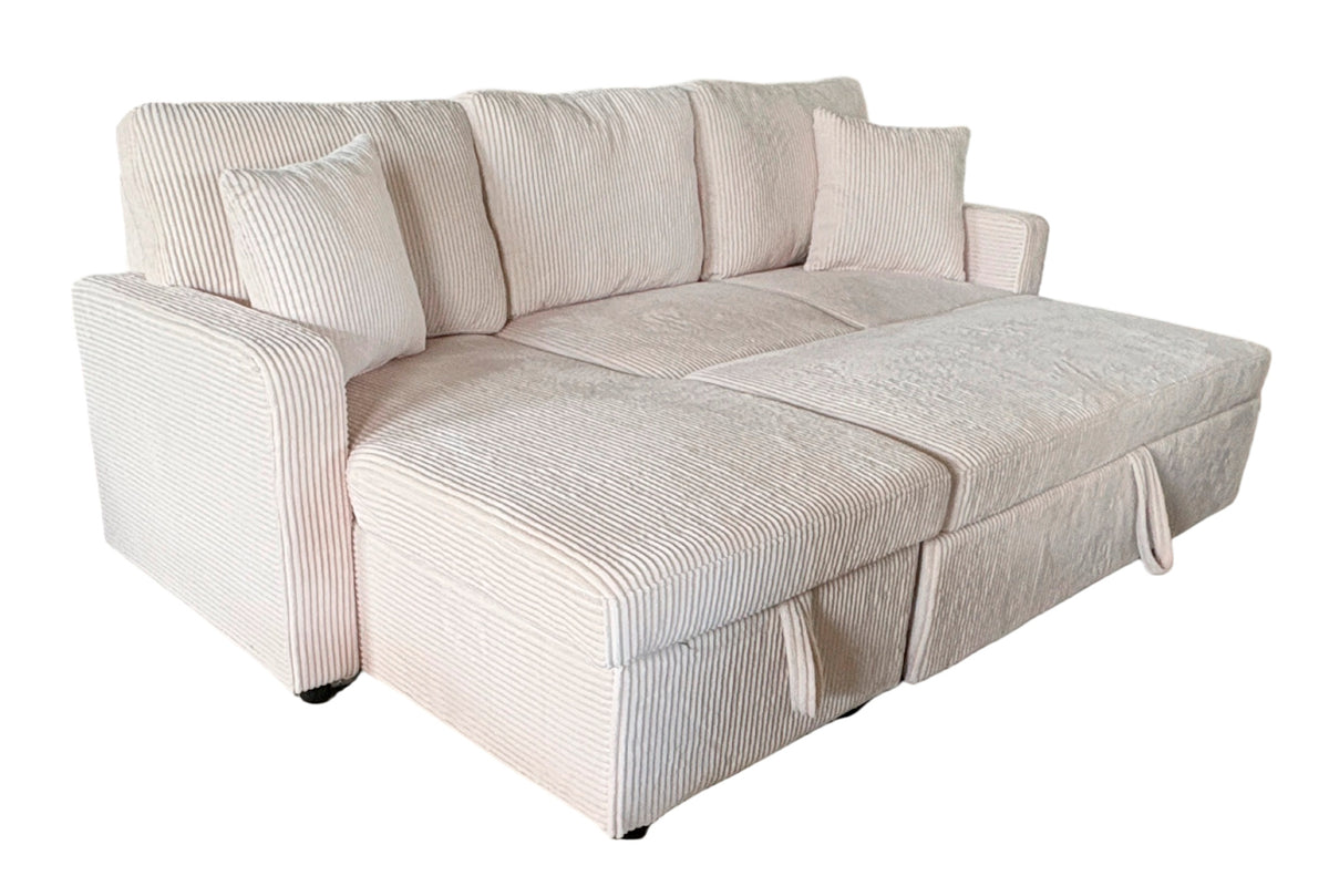 Sofá Cama Chaise 210 cm con Arcón Corduroy - Crema