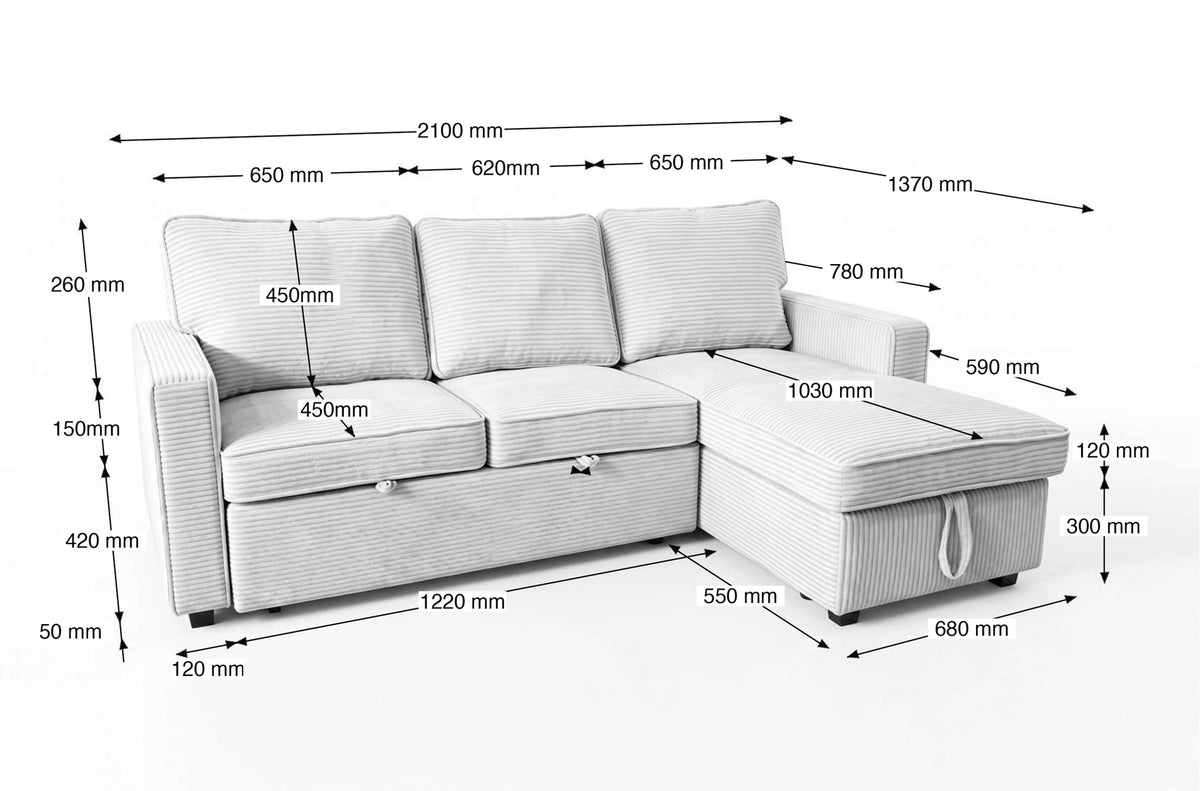 Sofá Cama Chaise 210 cm con Arcón Corduroy - Crema