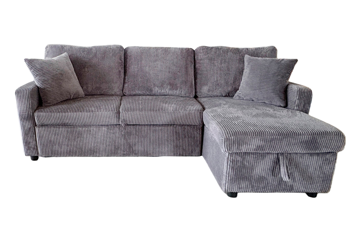 Sofá Cama Chaise 210 cm con Arcón Corduroy - Gris