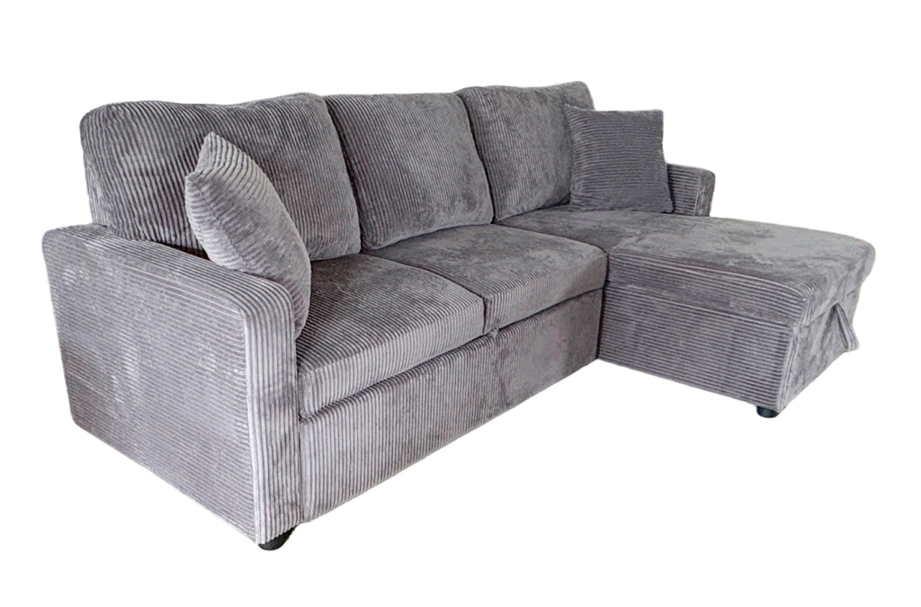Sofá Cama Chaise 210 cm con Arcón Corduroy - Gris