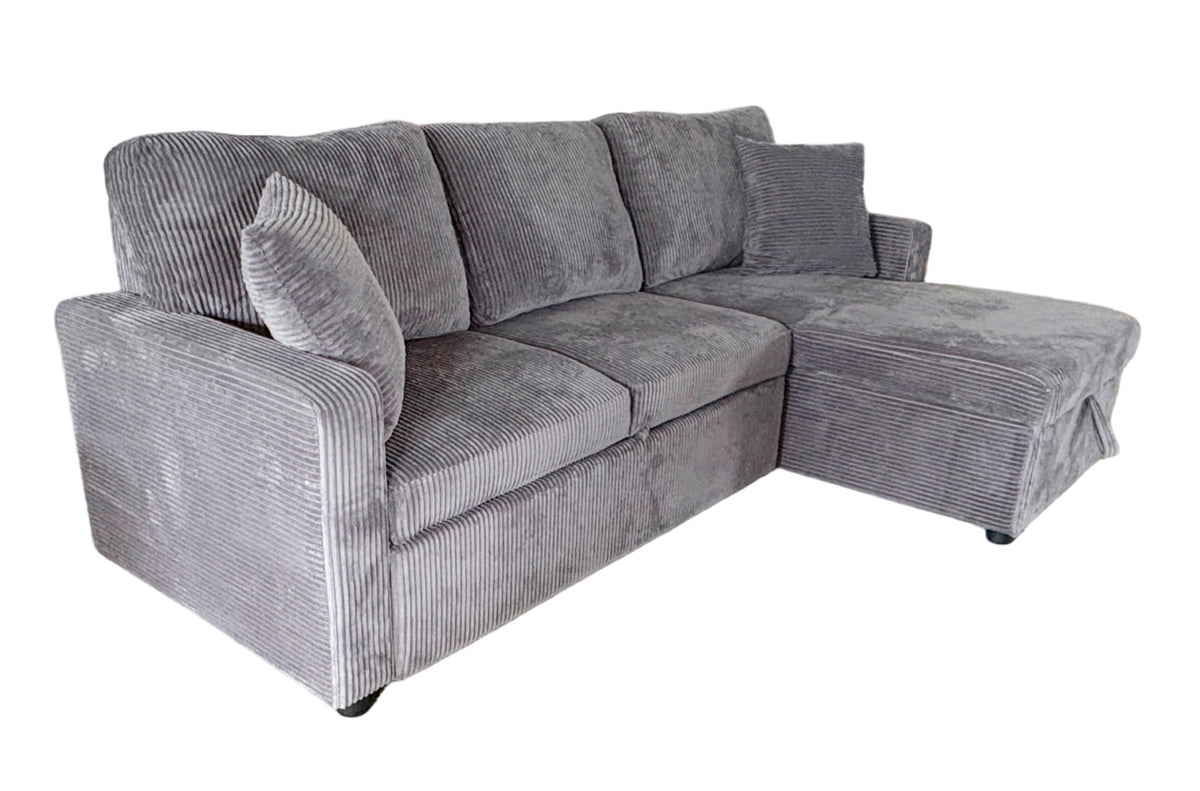 Sofá Cama Chaise 210 cm con Arcón Corduroy - Gris