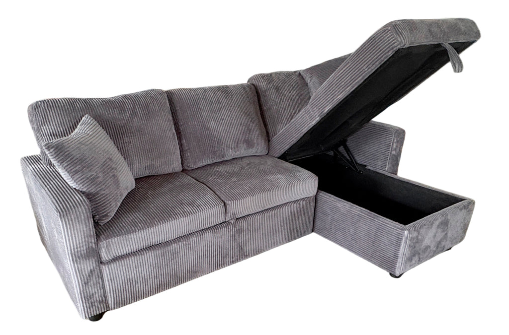 Sofá Cama Chaise 210 cm con Arcón Corduroy - Gris