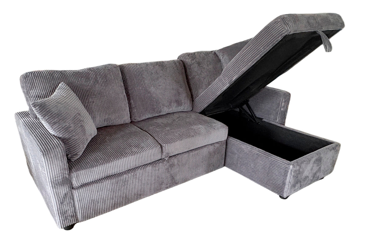 Sofá Cama Chaise 210 cm con Arcón Corduroy - Gris