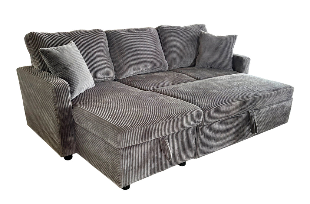 Sofá Cama Chaise 210 cm con Arcón Corduroy - Gris