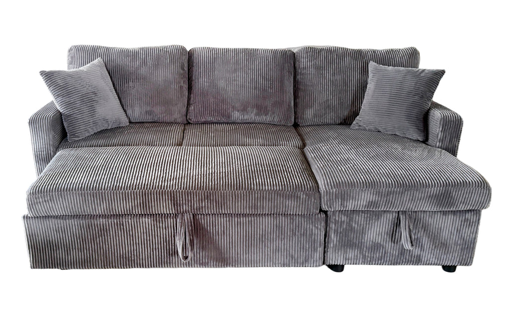 Sofá Cama Chaise 210 cm con Arcón Corduroy - Gris