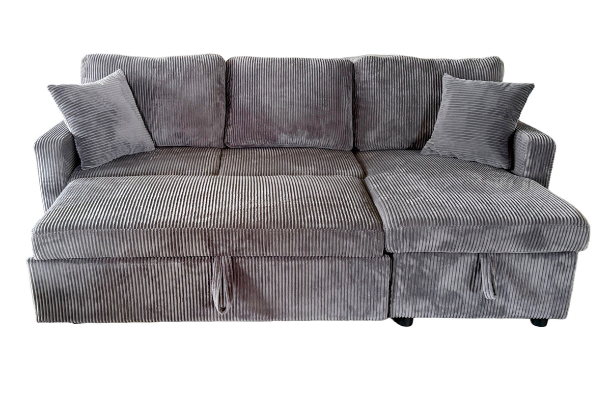Sofá Cama Chaise 210 cm con Arcón Corduroy - Gris