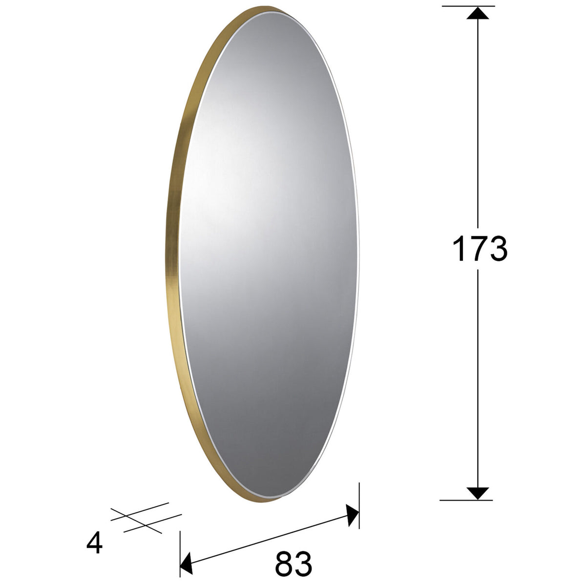 Espejo ovalado Aries 170 × 80 pan de oro - medidas