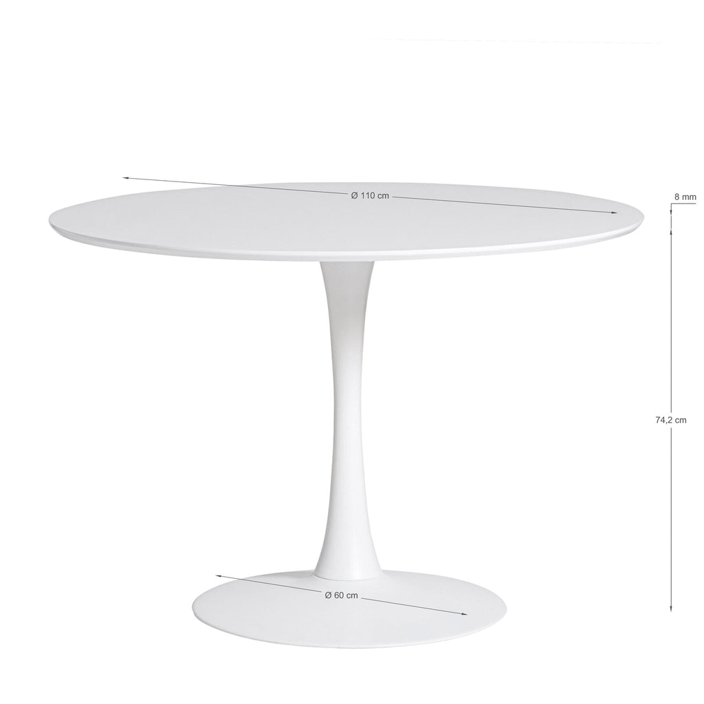 Mesa de comedor Salobreña 110 cm - Blanco - medidas