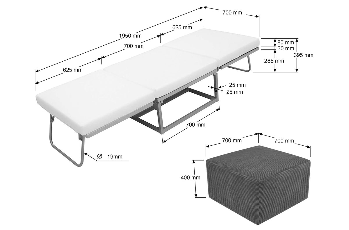Puf 70x70 cm Convertible en Cama 70x195 cm con Funda Gris - Gris