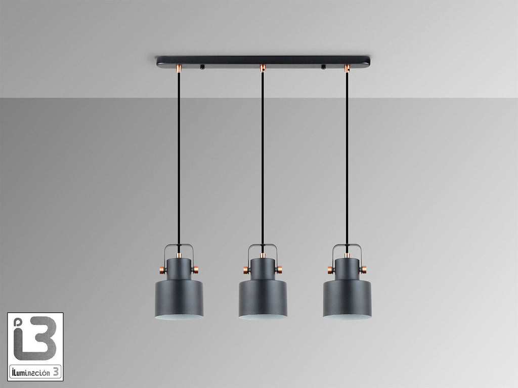 Lámpara de techo Erika 3 luces negro y cobre (i3)