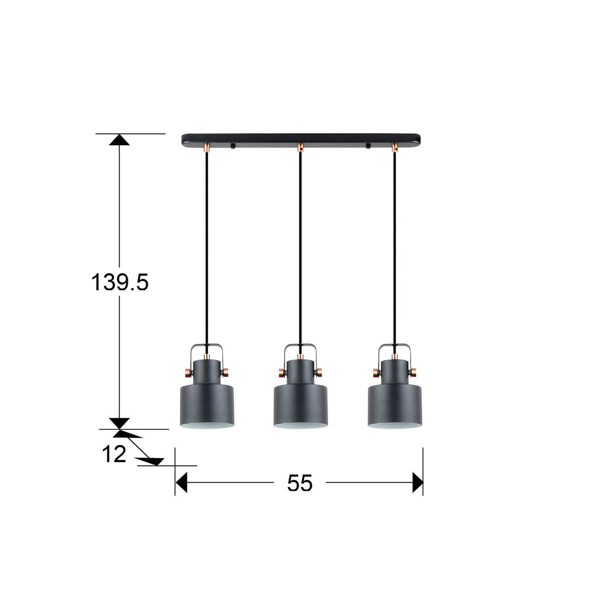 Lámpara de techo Erika 3 luces negro y cobre (i3) - medidas