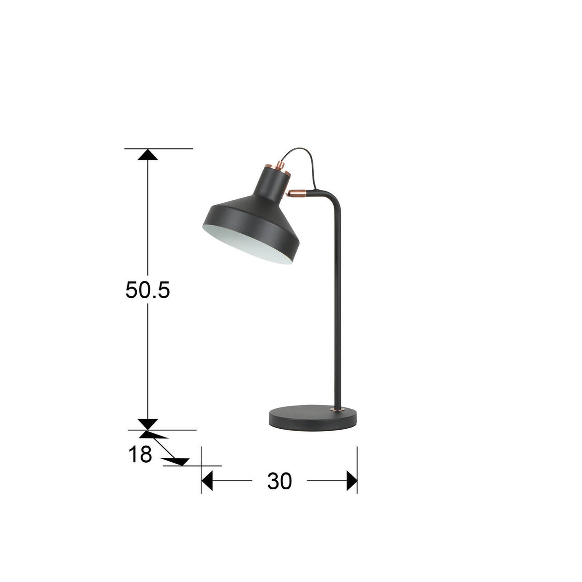 Lámpara de mesa Irias negro y cobre (i3) - medidas