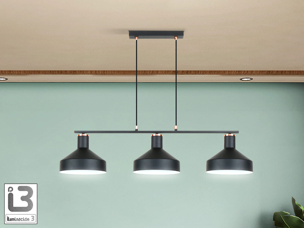 Lámpara de techo Irias 3 luces lineal negro y cobre (i3)