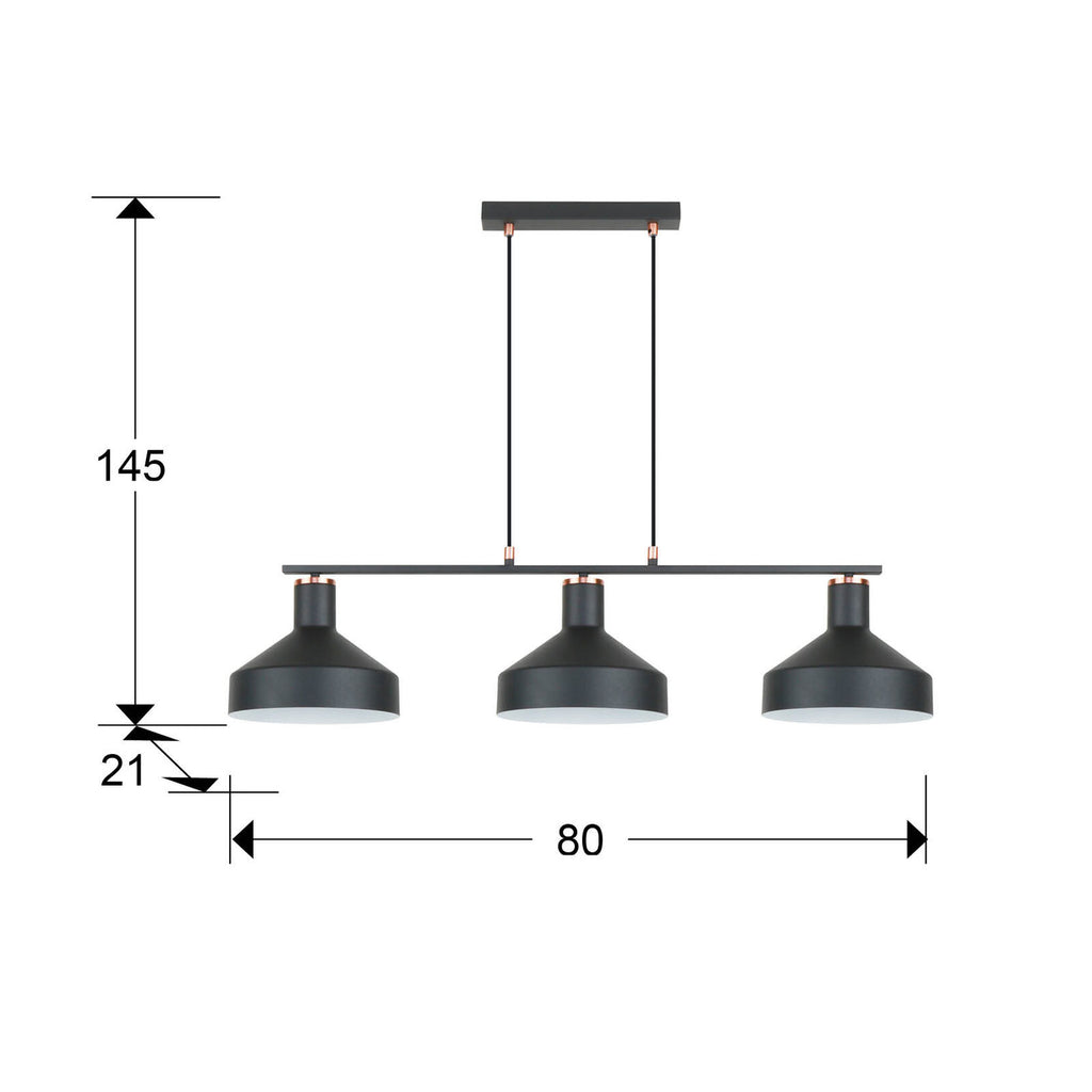 Lámpara de techo Irias 3 luces lineal negro y cobre (i3) - medidas