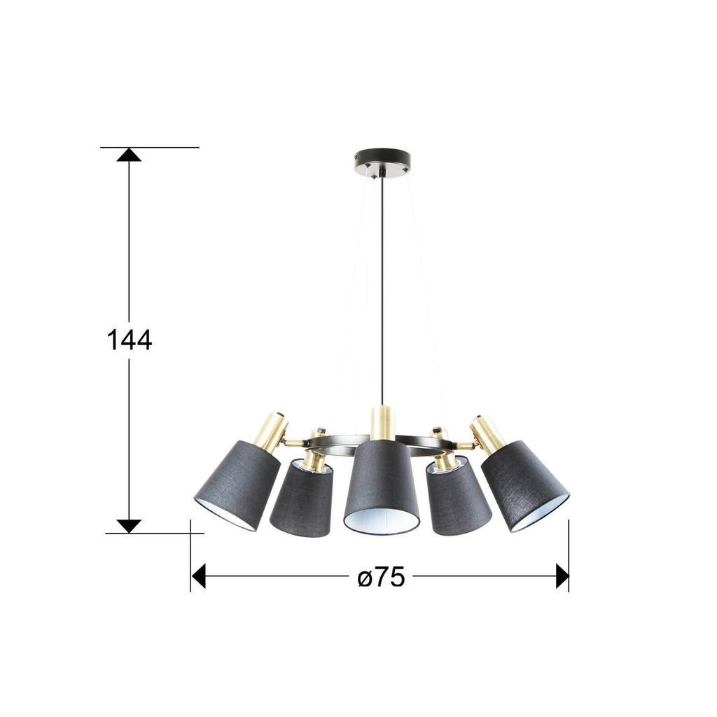 Lámpara de techo Gisela 5 luces negro y latón (i3) - medidas