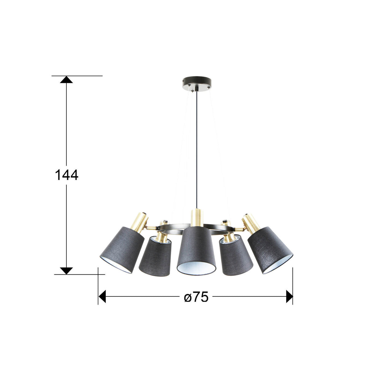Lámpara de techo Gisela 5 luces negro y latón (i3) - medidas
