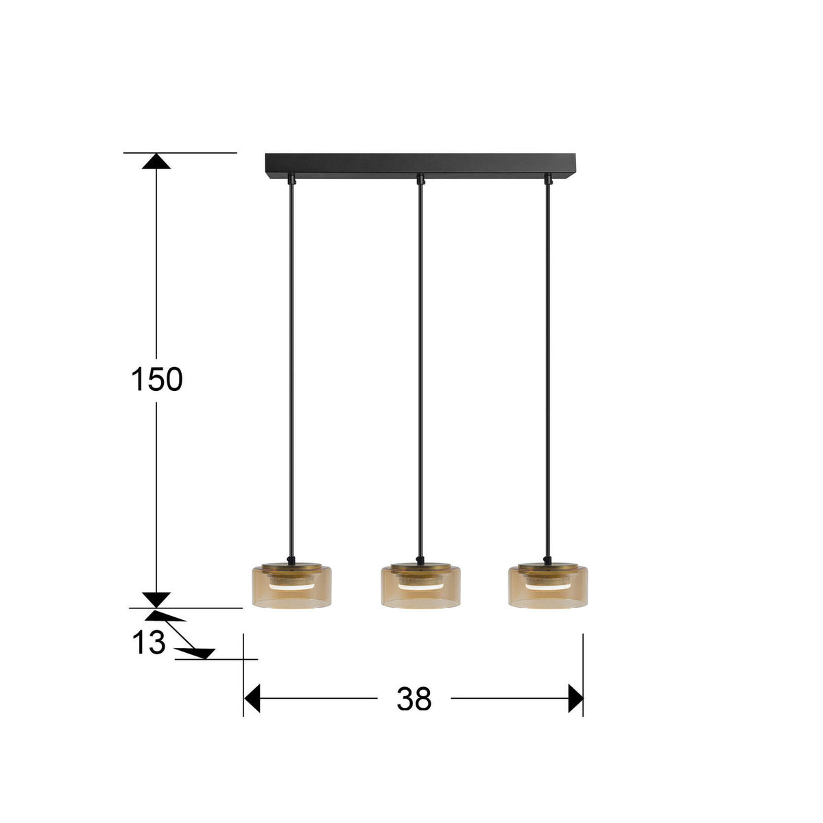 Lámpara de techo Olaia 3 luces negro y ámbar (i3) - medidas