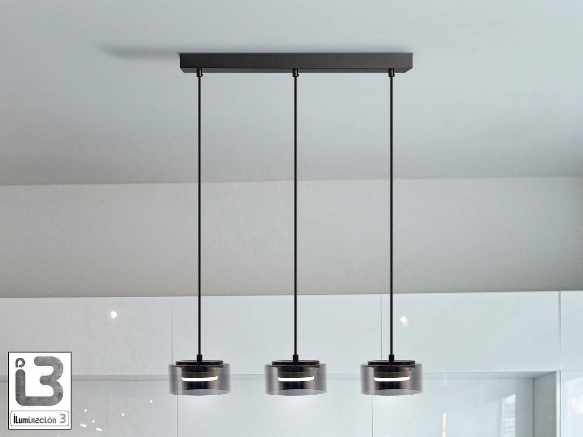 Lámpara de techo Olaia 3 luces negro y smoky (i3)