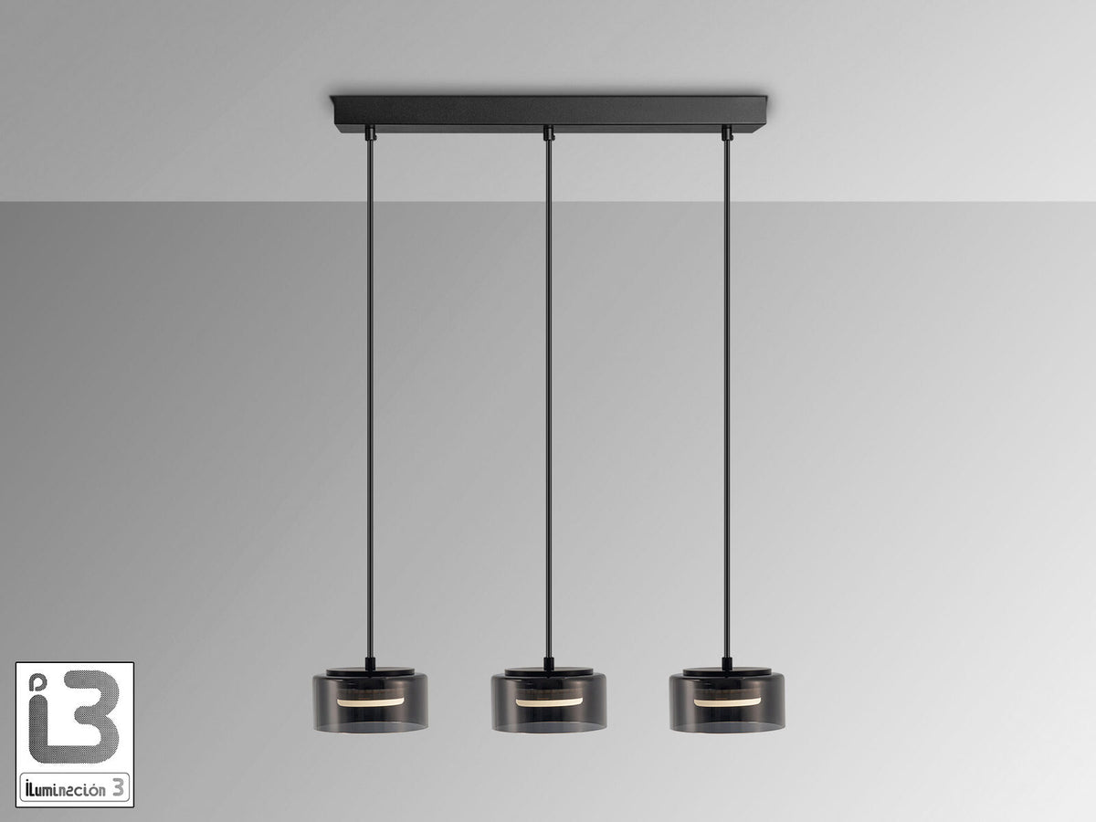 Lámpara de techo Olaia 3 luces negro y smoky (i3)