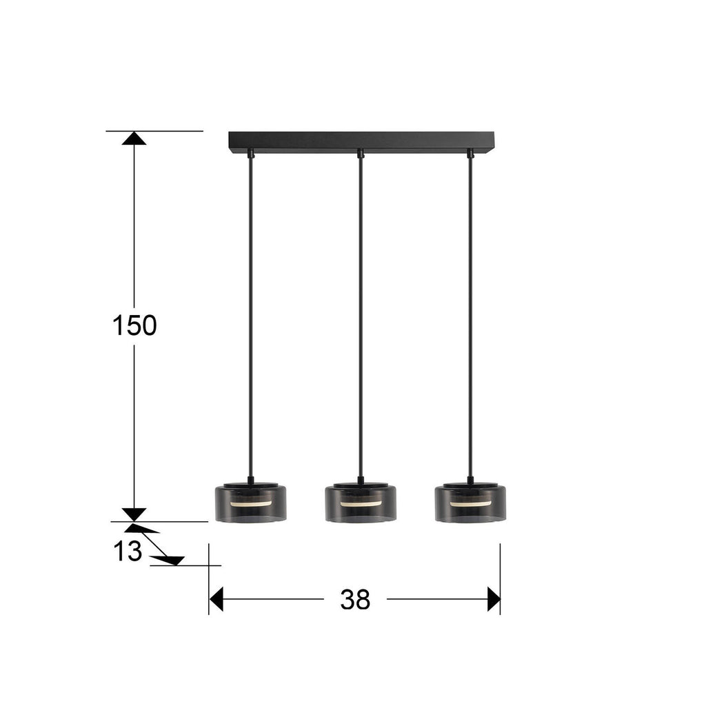 Lámpara de techo Olaia 3 luces negro y smoky (i3) - medidas