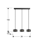 Lámpara de techo Olaia 3 luces negro y smoky (i3) - medidas