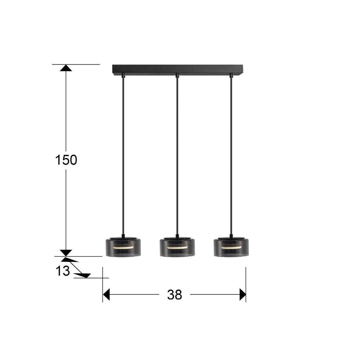 Lámpara de techo Olaia 3 luces negro y smoky (i3) - medidas