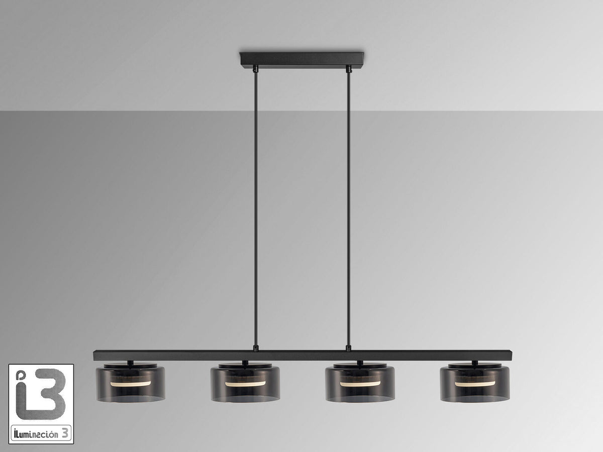 Lámpara de techo Olaia 4 luces negro y smoky (i3)