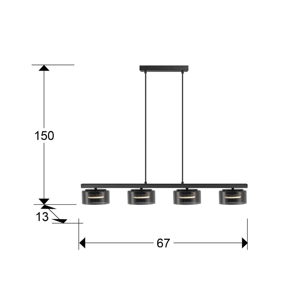 Lámpara de techo Olaia 4 luces negro y smoky (i3) - medidas