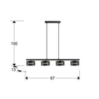 Lámpara de techo Olaia 4 luces negro y smoky (i3) - medidas