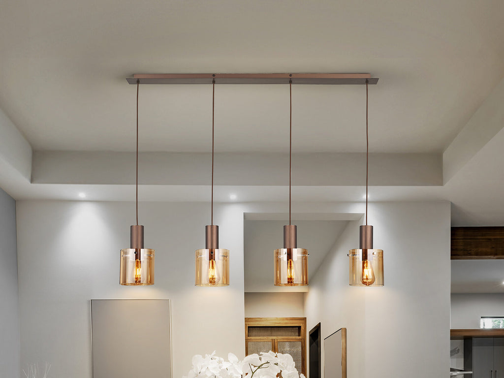 Lámpara de techo Venize 4 luces lineal cobre y ámbar (i3)