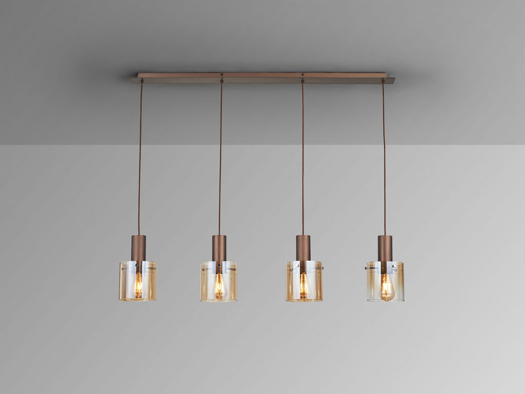 Lámpara de techo Venize 4 luces lineal cobre y ámbar (i3)