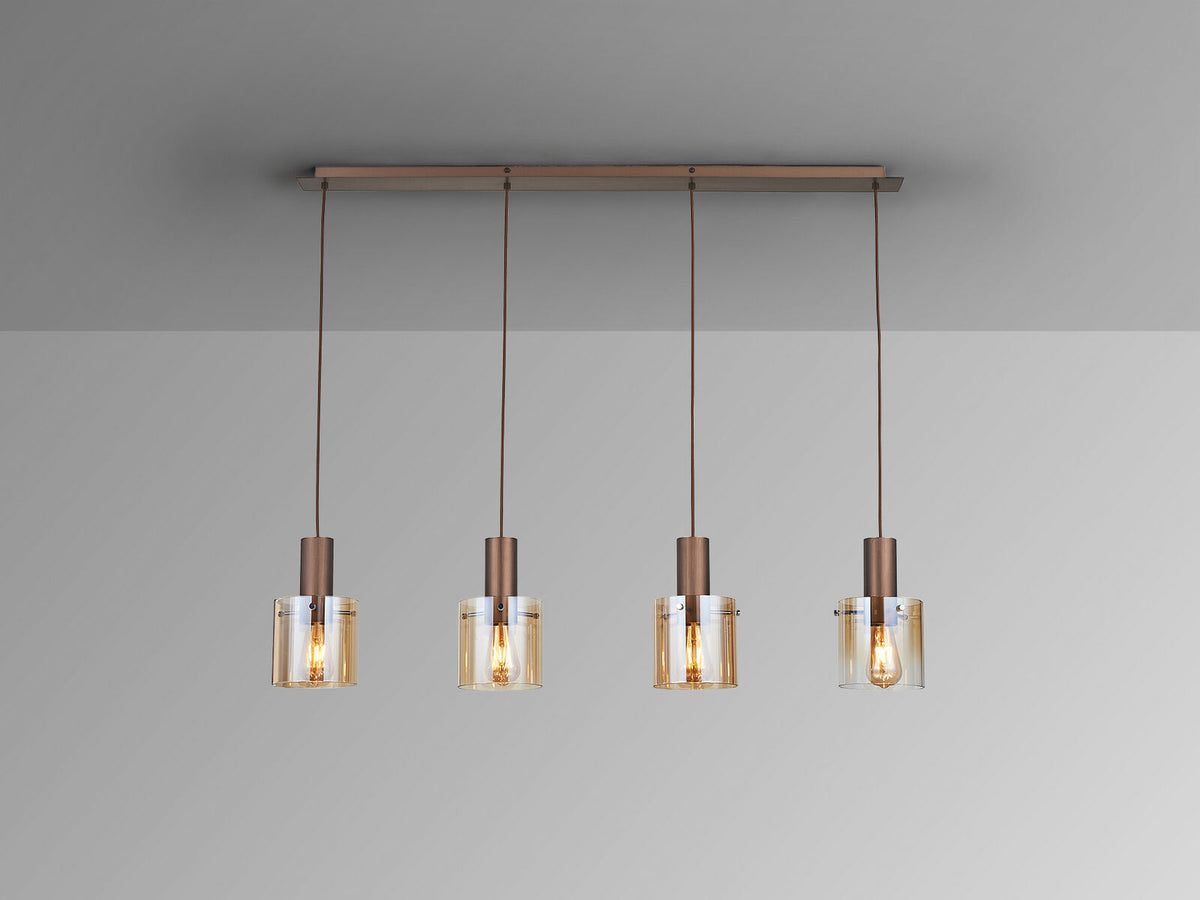 Lámpara de techo Venize 4 luces lineal cobre y ámbar (i3)